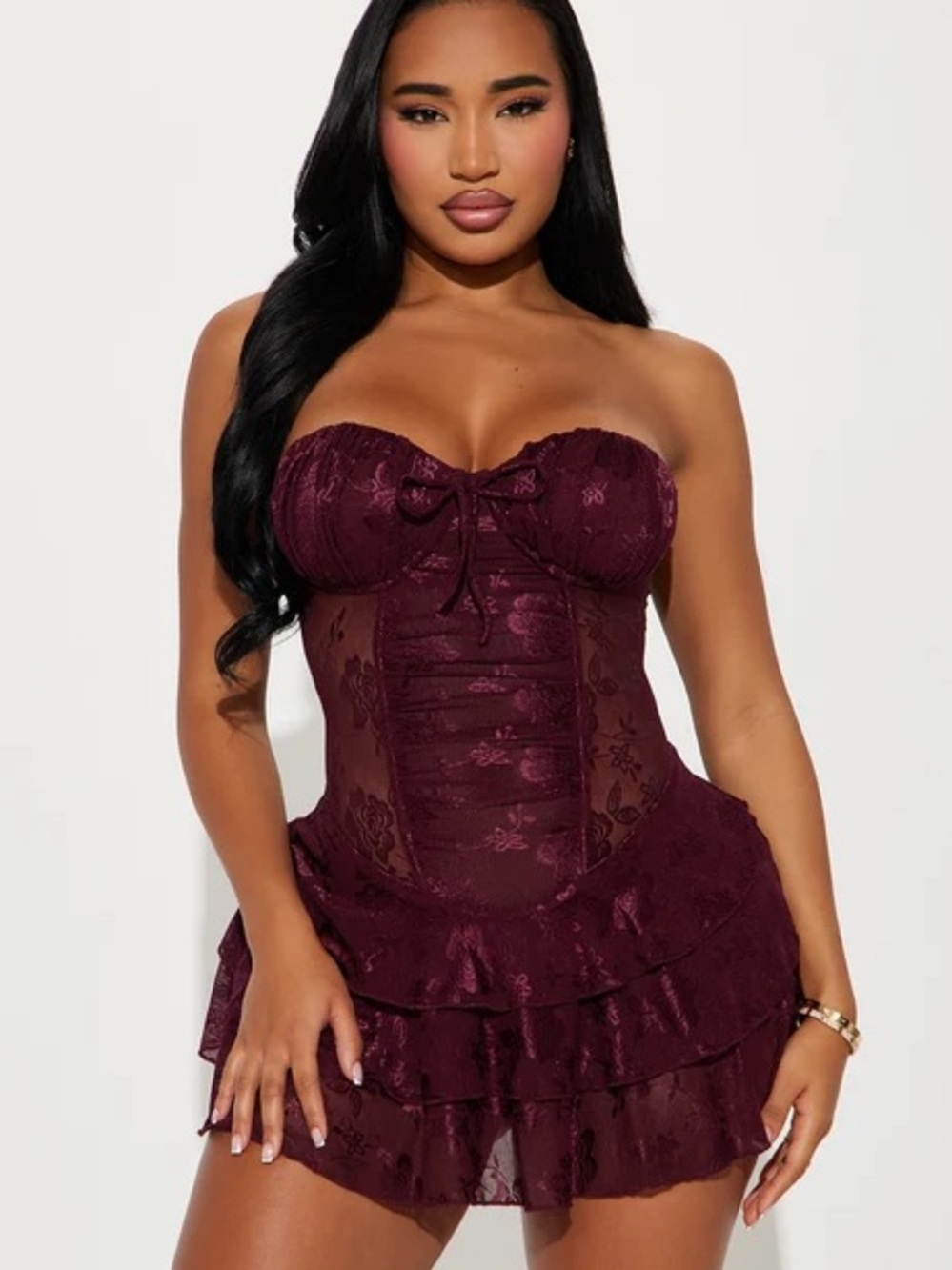 Fashion Nova Sweet Pea Lace Micro Mini Dress Strapless Ruffled Corset